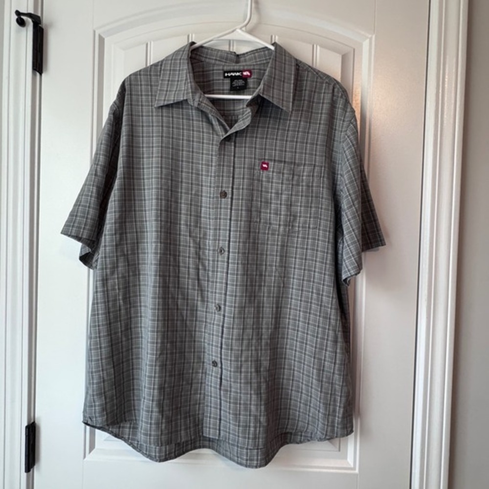 Tony Hawk Mens Grey Plaid Short Sleeve Button‎ Down Shirt Modal Blend Large